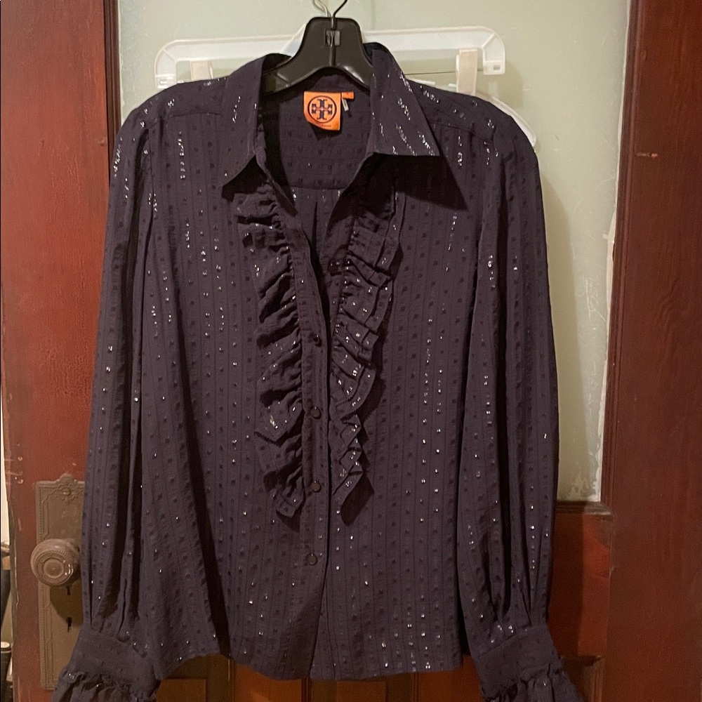Tory Burch Navy Blue Ruffled Blouse - Picture 7 of 8